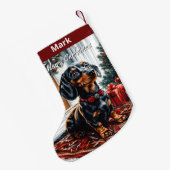 Petite Chaussette De Noël Black et Tan Dachshund (Dos (Accrochage))