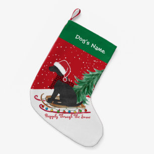 Petite Chaussette De Noël Black Lab personnalisé Xmas traîneau rouge
