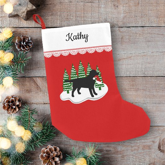Petite Chaussette De Noël Black Labrador Noël Arbres À feuillage persistant