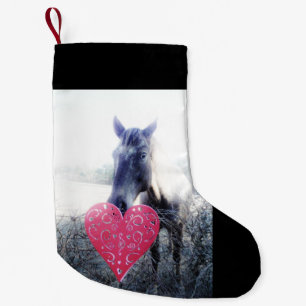 Petite Chaussette De Noël blanc rose noir / cheval & coeur Noël Cheval
