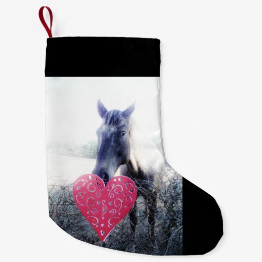Petite Chaussette De Noël blanc rose noir / cheval & coeur Noël Cheval (Devant)