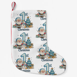 Petite Chaussette De Noël Bleu 1er Noël Santa Bonhomme de Neige Xmas Bébé Ga