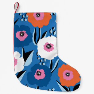 Petite Chaussette De Noël Bleu Blanc Rouge : Scandinave Florale.