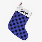Petite Chaussette De Noël Bleu Buffalo Plaid Rustique Personnalisé (Devant (Accrochage))