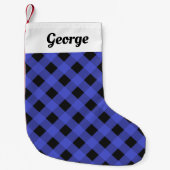 Petite Chaussette De Noël Bleu Buffalo Plaid Rustique Personnalisé (Devant)