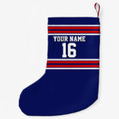 Petite Chaussette De Noël Bleu de marine avec Red White Strips Team Jersey (Dos)