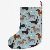 Petite Chaussette De Noël Bleu de motif de pattes et d'os de teckel (Dos)