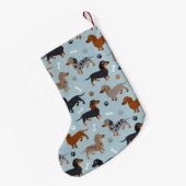 Petite Chaussette De Noël Bleu de motif de pattes et d'os de teckel (Dos (Accrochage))