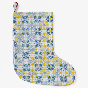 Petite Chaussette De Noël Bleu et jaune joli carrelage portugais motif