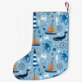 Petite Chaussette De Noël Bleu et orange d'océan nautiques (Dos)