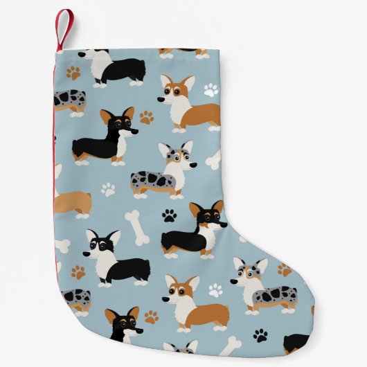 Petite Chaussette De Noël Bleu Motif de Corgi (Devant)