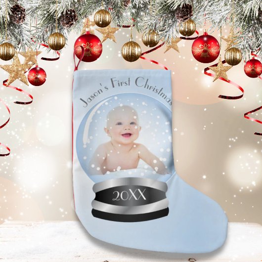 Petite Chaussette De Noël bleu neige globe bébé garçon premier Noël