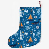 Petite Chaussette De Noël Bleu profond toutes les choses nautiques (Dos)