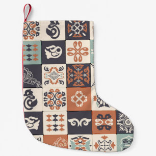 Petite Chaussette De Noël Bleu rétro, blanc et orange Azulejos Motif Lisb