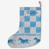 Petite Chaussette De Noël Blue checkerboard horses (Dos)