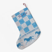 Petite Chaussette De Noël Blue checkerboard horses (Dos (Accrochage))