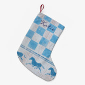 Petite Chaussette De Noël Blue checkerboard horses (Devant (Accrochage))