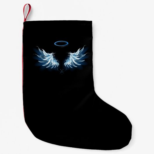 Petite Chaussette De Noël Blue Glowing Angel Wings on black background (Devant)