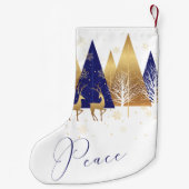 Petite Chaussette De Noël Blue Gold Peace Bois Deer (Dos)