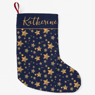 Petite Chaussette De Noël Blue Gold Star Motif Rétro Fêtes Vintages Noël