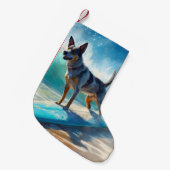 Petite Chaussette De Noël Blue Heeler Beach Surfing Peinture (Devant (Accrochage))