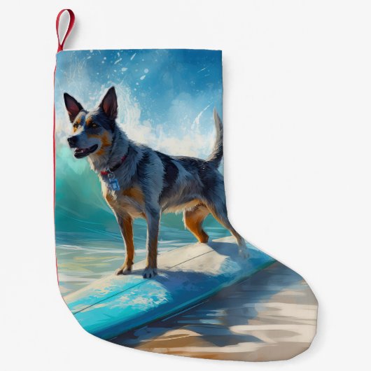 Petite Chaussette De Noël Blue Heeler Beach Surfing Peinture (Devant)