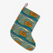 Petite Chaussette De Noël Blue Ocean Waves Nautilus Seashell Motif Nouveau (Devant (Accrochage))