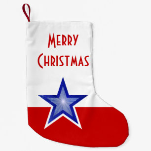 Petite Chaussette De Noël Blue Star Red print Joyeux Noël double