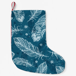 Petite Chaussette De Noël Blue vintage feather pattern