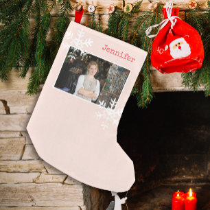 Petite Chaussette De Noël Blush Rose Flocon de Neige Personnalisé Photo