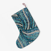 Petite Chaussette De Noël bohème chic gris argenté bleu turquoise (Dos (Accrochage))