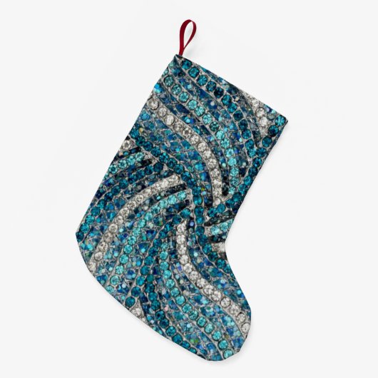 Petite Chaussette De Noël bohème chic gris argenté bleu turquoise (Devant (Accrochage))