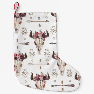 Petite Chaussette De Noël Boho aquarelle : flèches, motif crâne.