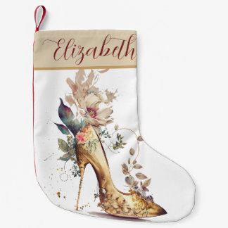 Petite Chaussette De Noël Boho Chic Gold High Talon Chaussure Floral Personn