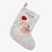 Petite Chaussette De Noël Boho Flamant rose rose avec chapeau de Père Noël, (Devant (Accrochage))