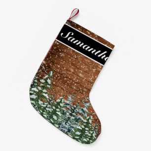 Petite Chaussette De Noël Bois de neige et forêt Pin rural Noël
