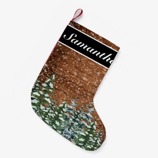 Petite Chaussette De Noël Bois de neige et forêt Pin rural Noël (Devant (Accrochage))