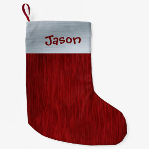 Petite Chaussette De Noël Bois rouge personnalisé et look argenté brossé