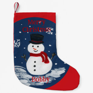 Petite Chaussette De Noël Bonhomme de neige peint à la main PERSONALISÉ