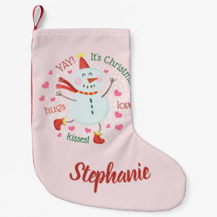 Petite Chaussette De Noël Bonhomme de neige rose Noël joyeux