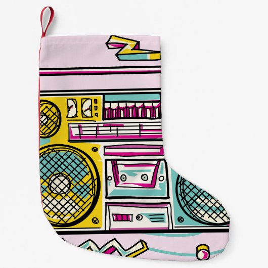 Petite Chaussette De Noël Boombox Funky Colorful Draful Design (Devant)