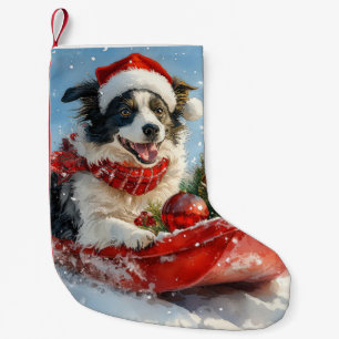 Petite Chaussette De Noël Border Collie sur un traîneau Laissez neige Noël