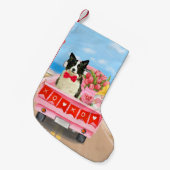 Petite Chaussette De Noël Bordure Collie Chien Saint Valentin Coeurs de cami (Devant (Accrochage))