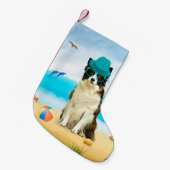 Petite Chaussette De Noël Bordure Collie Dog sur la plage (Devant (Accrochage))