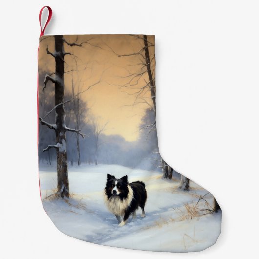 Petite Chaussette De Noël Bordure Collie Laisser neiger Noël (Devant)