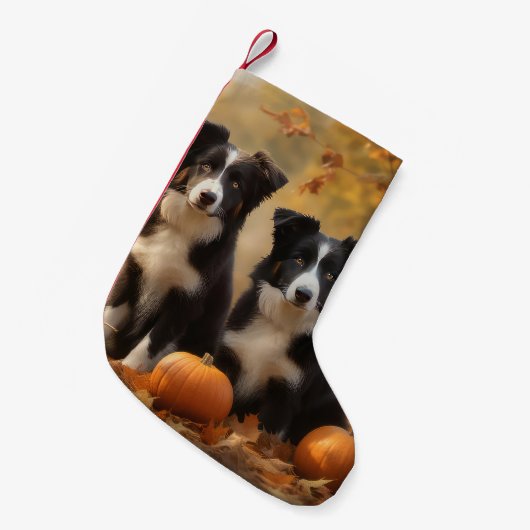 Petite Chaussette De Noël Bordure Collie Puppy Automne Citrouille de plaisir (Devant (Accrochage))