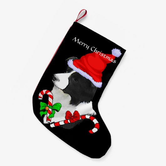 Petite Chaussette De Noël Bordure Collie Santa Hat Noël (Devant (Accrochage))