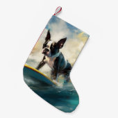 Petite Chaussette De Noël Boston Terrier Beach Surfing Peinture (Devant (Accrochage))