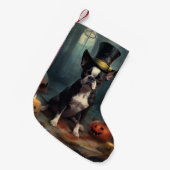 Petite Chaussette De Noël Boston Terrier Citrouille Halloween effroi (Devant (Accrochage))