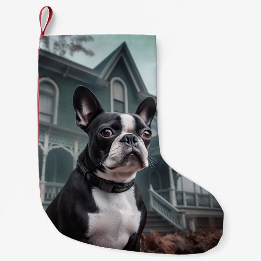 Petite Chaussette De Noël Boston Terrier Halloween effrayant (Devant)